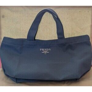 New in Box! Prada Canvas Toilet Pouch Clutch Tote Bag with Handle ~ Blue